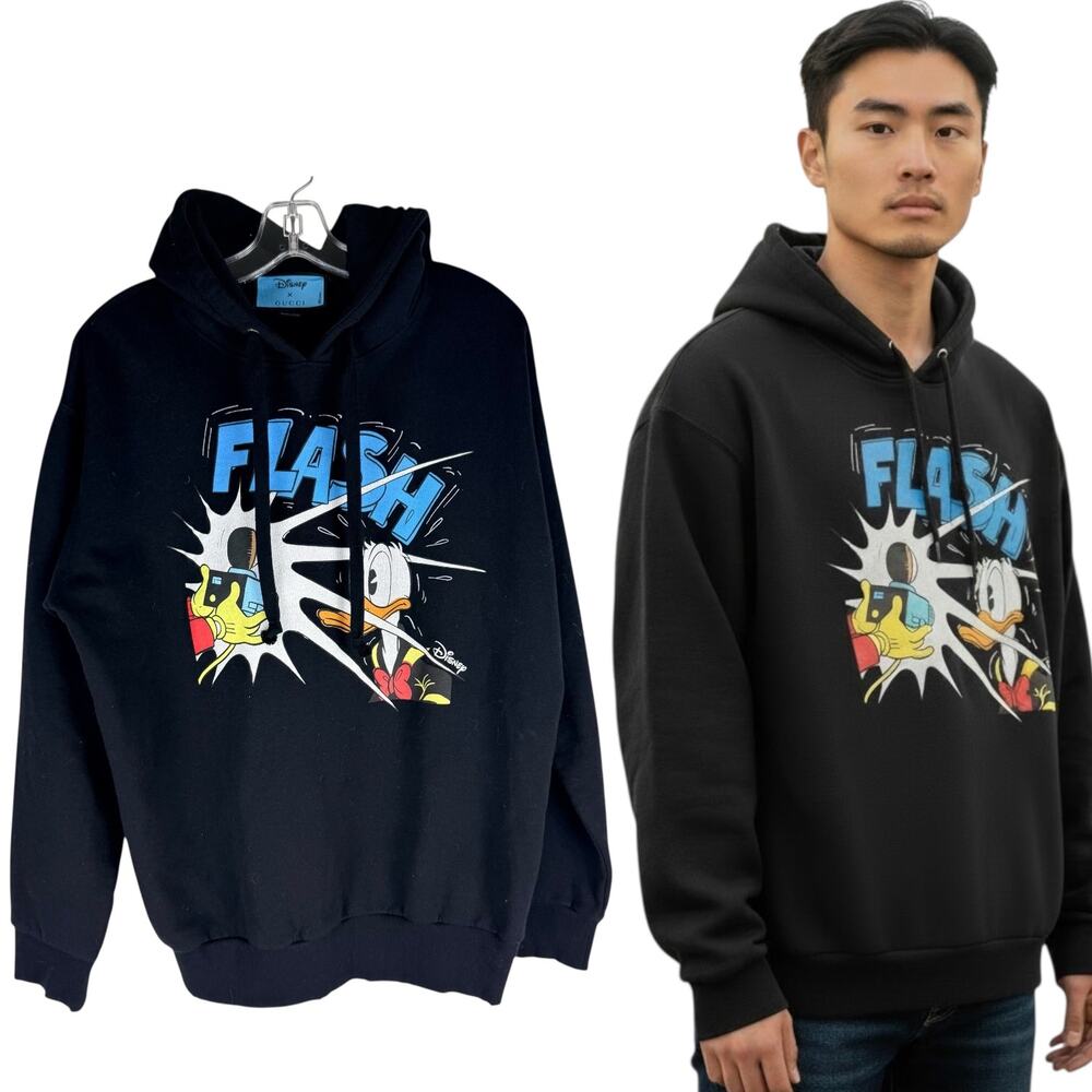New Gucci x Disney Donald Duck Oversized Hoodie Sweatshirt Black Size S